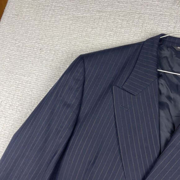 Ermenegildo Zegna Blazer Navy w/ Brown Chalk Stripe Double Breasted Wool Sz 46W - Picture 3 of 16